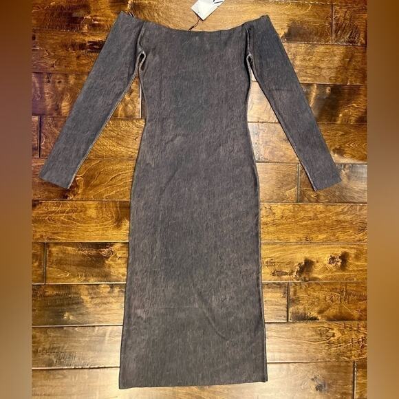 ZARA Off Shoulder Fitted Midi Dress NWT | Grey Ombre | Long Sleeve - Picture 16 of 16